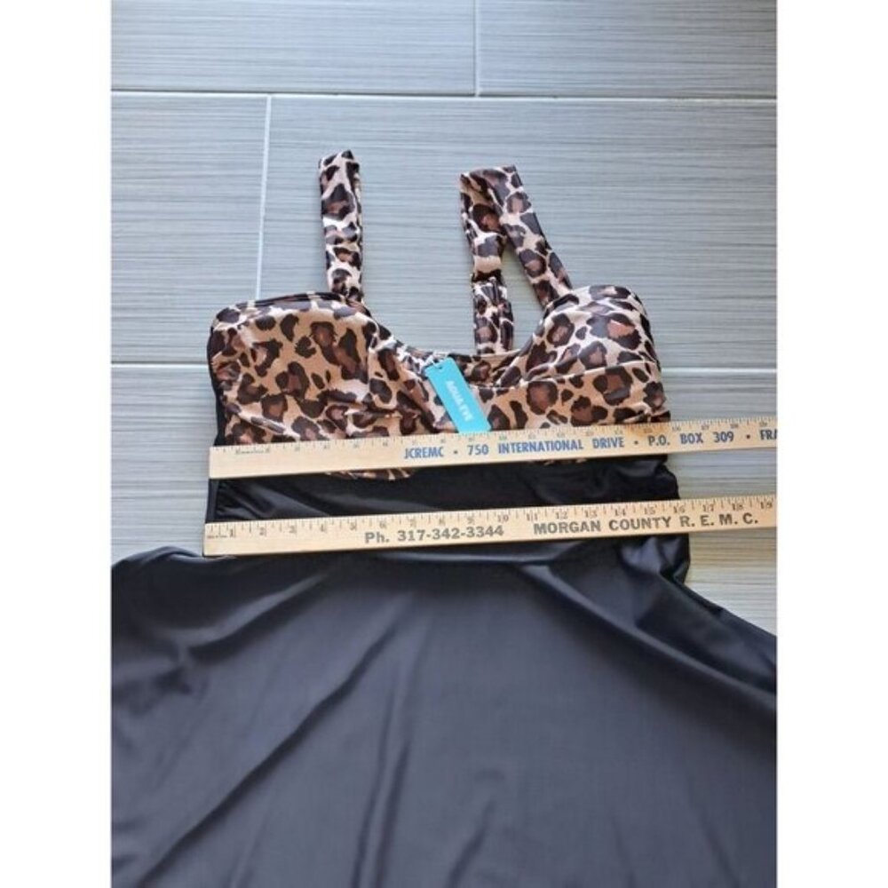 New Aqua Eve Women's Plus Size 18W Leopard Print Swimsuit Dress Black  Brown - Picture 7 of 9